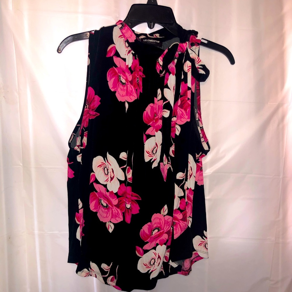 XL Liz Claiborne floral top with tie neck
